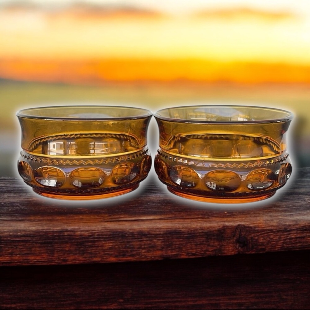 Indiana Glass Kings Crown Vintage Amber Mini Candy Dessert Dish Bowl 2 Piece Set